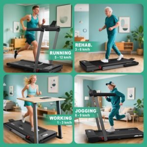 Walking Pad Laufband für Zuhause Laufbänder mit 7% Steigung, 2.25HP Motor,1-6 km/h o.1-12km/h Geschwindigkeit, 7-lagige Lauffläche, Keine Aufbau