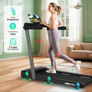Walking Pad Laufband für Zuhause Laufbänder mit 7% Steigung, 2.25HP Motor,1-6 km/h o.1-12km/h Geschwindigkeit, 7-lagige Lauffläche, Keine Aufbau