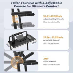 Drgymlee 3 in 1 Laufband klappbar für Zuhause & Büro, Walking Pad mit 7% Steigung, Untertisch Laufband 1-12 km/h, leises 2,5HP Laufband mit Schreibtisch & verstellbarem Griff