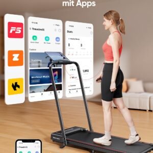 Electric Treadmill for Home with 9% Tilt, 12 km/h Folding Treadmill with Incline, 4-in-1 Walking Pad with LED Display, Remote Control and App Control, Mute Button