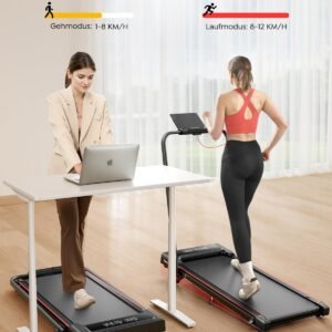 Electric Treadmill for Home with 9% Tilt, 12 km/h Folding Treadmill with Incline, 4-in-1 Walking Pad with LED Display, Remote Control and App Control, Mute Button