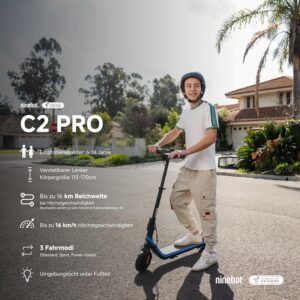 Segway-Ninebot, Electric KickScooter Model C2 Pro E for Children and Teenagers, 3 Ride Modes with 16 km/h Top Speed, 17 km Range