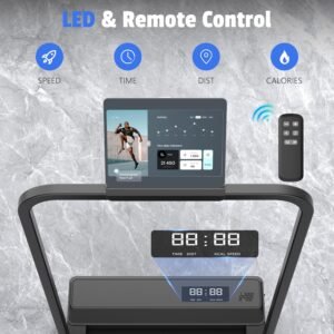 Treadmill for Home Max Folding Treadmill for Home Max 110 kg 1-6 km/h, Desk Running Pad Quiet Treadmill 90° Tablet, Phone Holder 4-in-1 LED with Remote Control No Incline