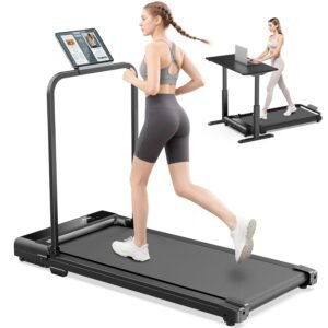 Treadmill for Home Max Folding Treadmill for Home Max 110 kg 1-6 km/h, Desk Running Pad Quiet Treadmill 90° Tablet, Phone Holder 4-in-1 LED with Remote Control No Incline