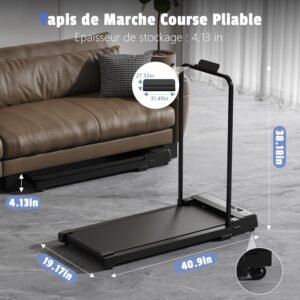 Treadmill for Home Max Folding Treadmill for Home Max 110 kg 1-6 km/h, Desk Running Pad Quiet Treadmill 90° Tablet, Phone Holder 4-in-1 LED with Remote Control No Incline