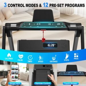 Treadmill for Home Walking Pad with 3.0 HP Motor 12 km/h, 12 Programmes & Dual LED Folding Treadmill for Home Office & Gym