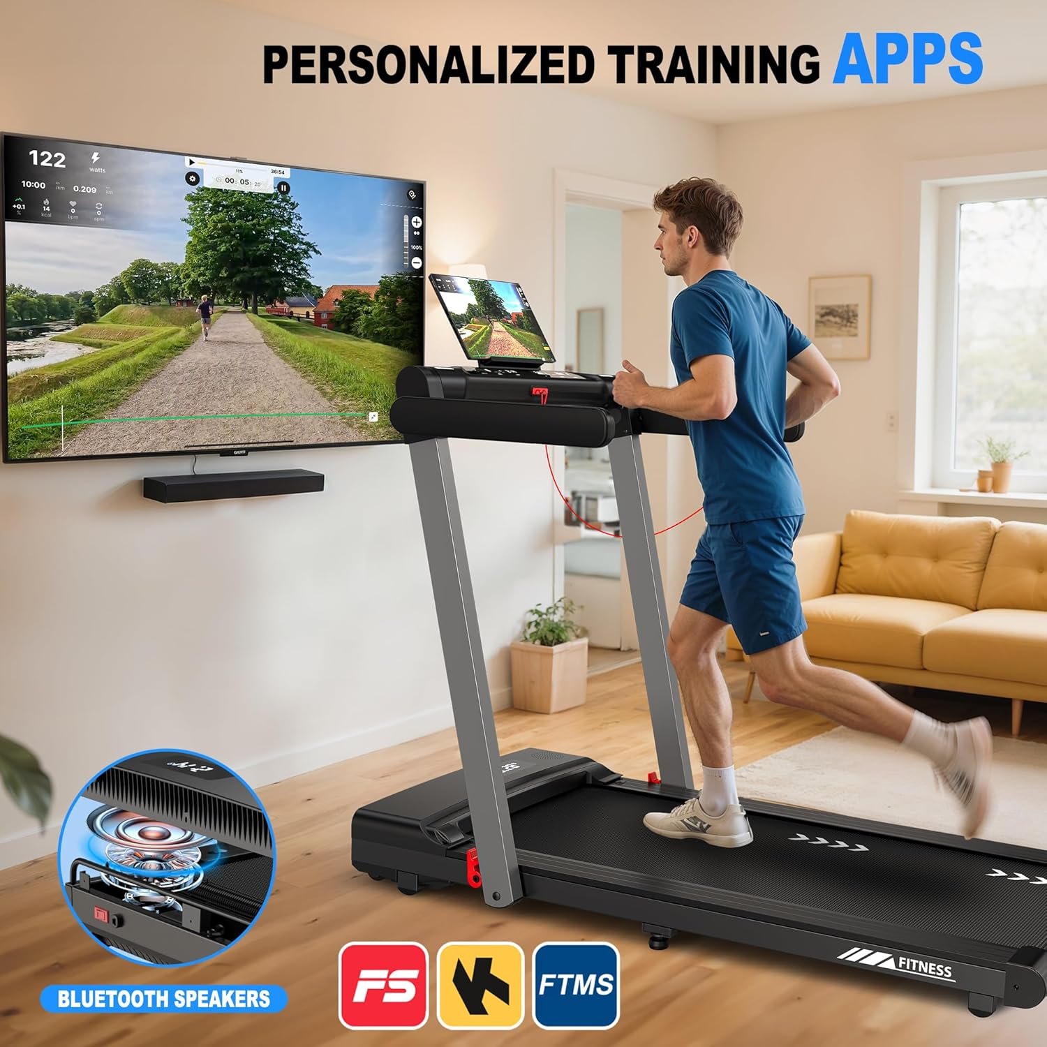 Walking Pad Treadmill for Home, 3-in-1 with 2.5 HP Motor, Bluetooth Music, 12 km/h & 12 Training Programmes, Foldable with App & Remote Control, Ideal for Home Workout Walking Pad Treadmill for Home, 3-in-1 with 2.5 HP Motor, Bluetooth Music, 12 km/h & 12 Training Programmes, Foldable with App & Remote Control, Ideal for Home Workout